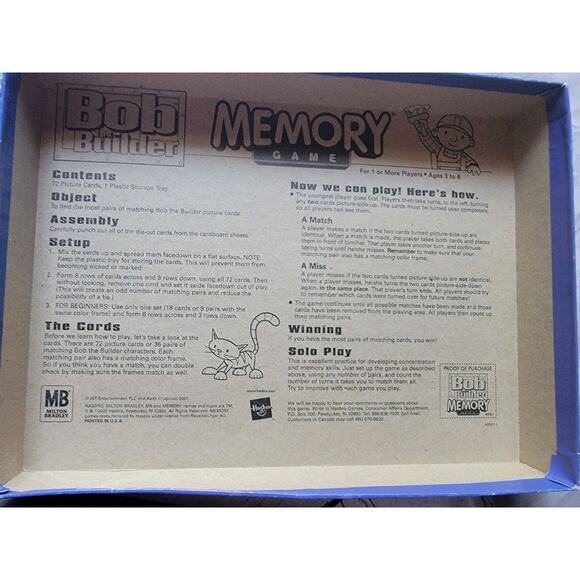 Bob the Builder Memory Game Milton Bradley Vintage 2001 34 Complete Matches - Picture 3 of 5